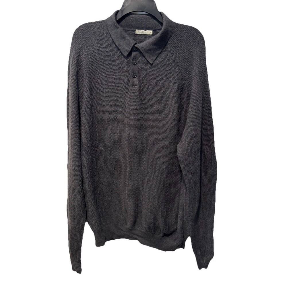 WOOLOVERS Men's henley pullover sweater Merino wool blend Gray Size XL